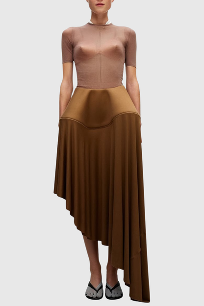 Nazli Asymmetric Sculptural Maxi Skirt - Brown