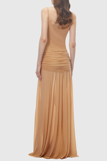 Neraos Draped Ruched Maxi Dress - Beige