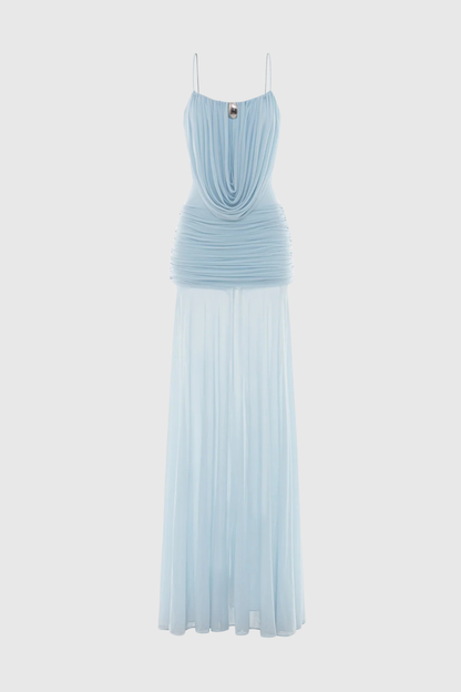 Neraos Draped Ruched Maxi Dress - Blue