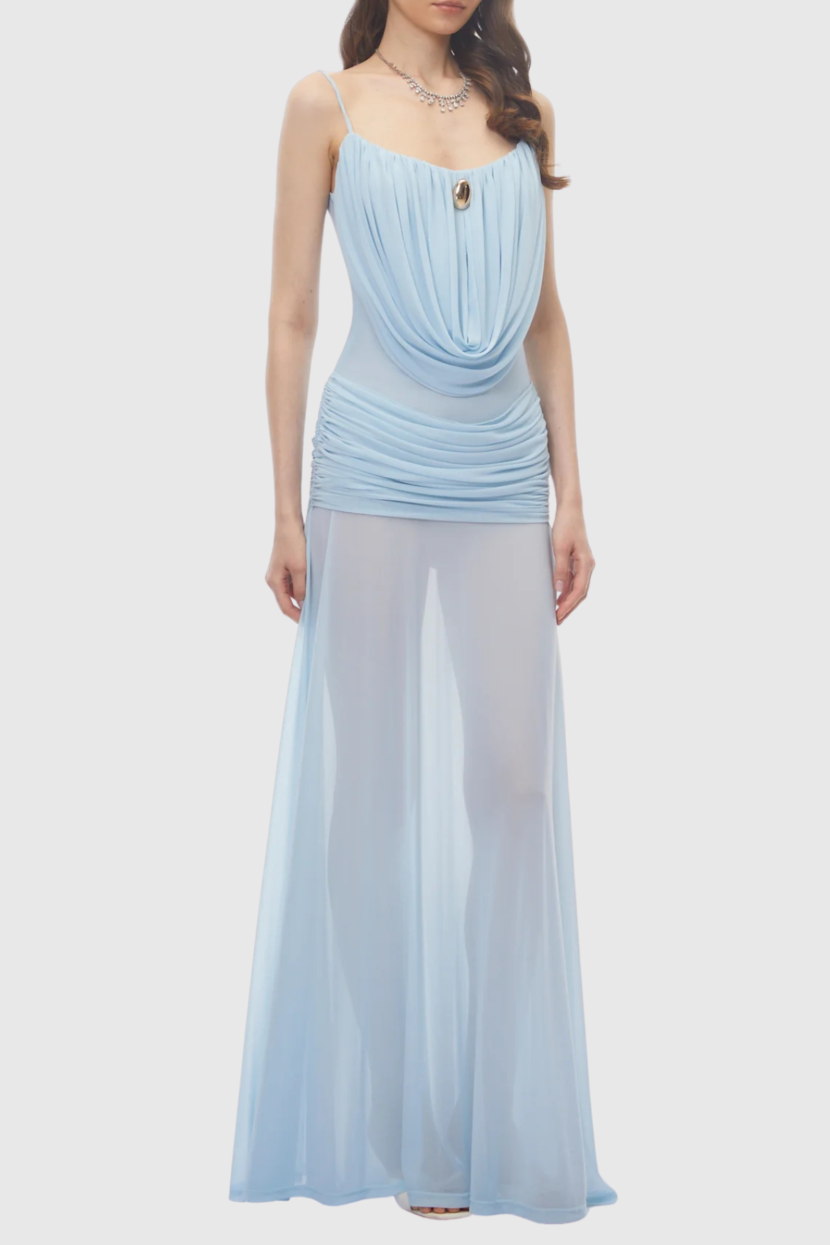 Neraos Draped Ruched Maxi Dress - Blue
