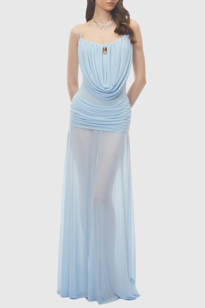 Neraos Draped Ruched Maxi Dress - Blue