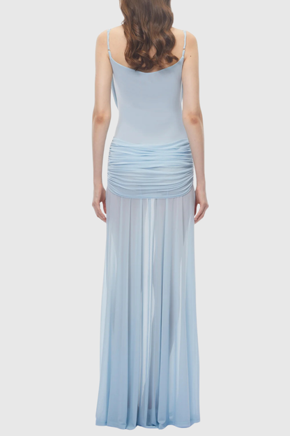 Neraos Draped Ruched Maxi Dress - Blue
