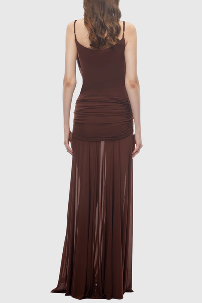 Neraos Draped Ruched Maxi Dress - Brown