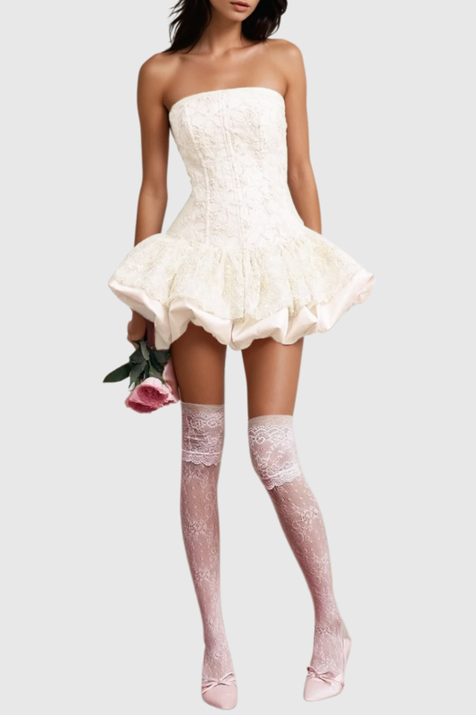 Netuno Floral Lace Strapless Mini Dress - Beige