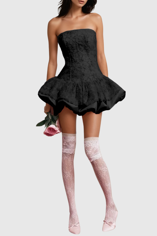 Netuno Floral Lace Strapless Mini Dress - Black
