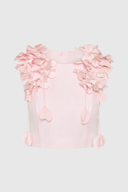 Nicao Floral Appliqué Top & Midi Skirt Set - Pink
