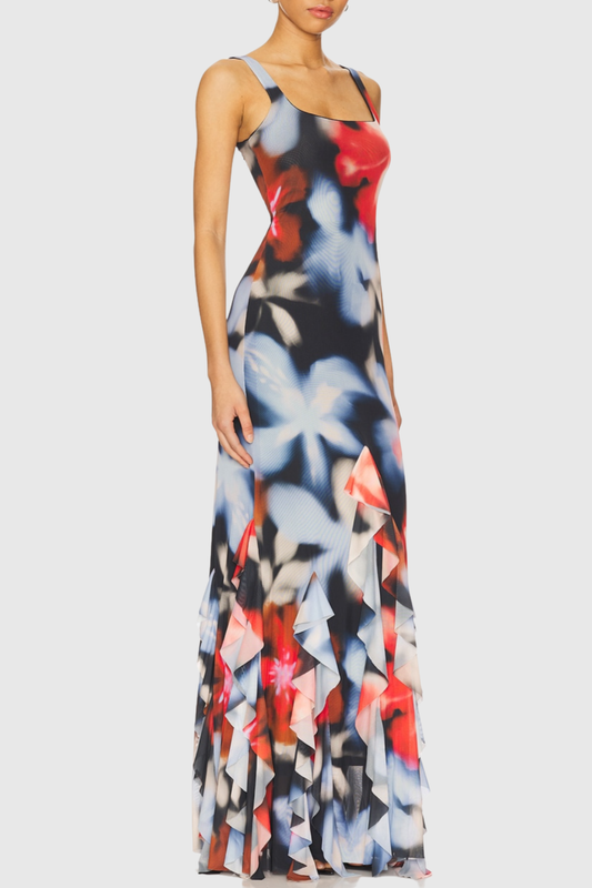 Nichola Floral Print Ruffle Maxi Dress