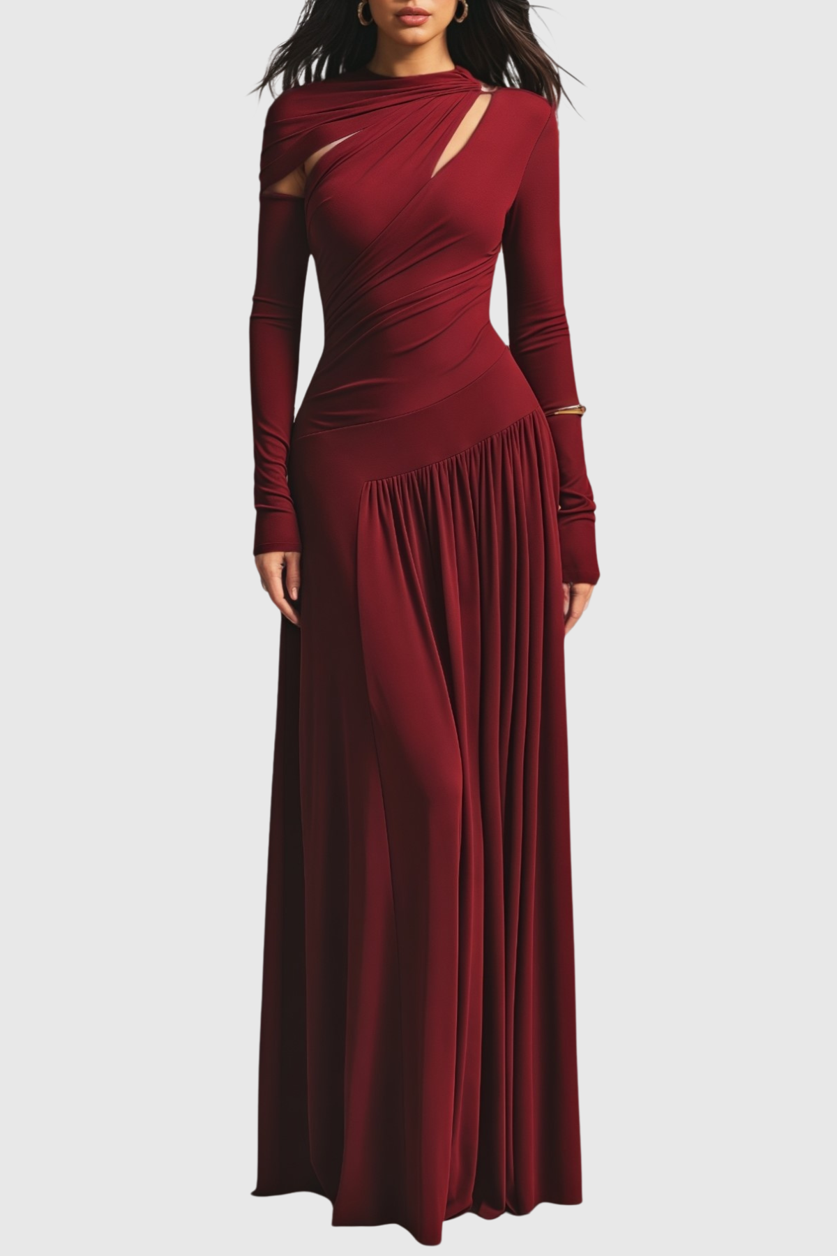 Nicola Asymmetric Cutout Ruched Maxi Dress