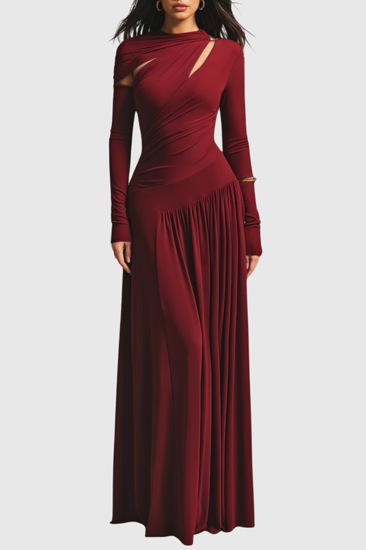 Nicola Asymmetric Cutout Ruched Maxi Dress