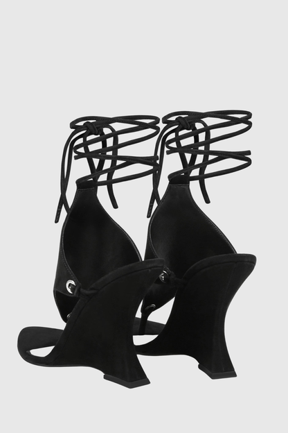 Nicoya Lace Up Wedge Sandals - Black