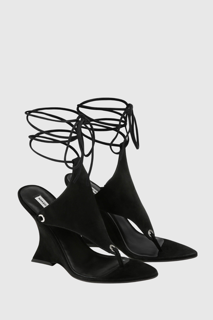 Nicoya Lace Up Wedge Sandals - Black