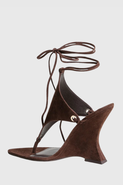 Nicoya Lace Up Wedge Sandals - Brown