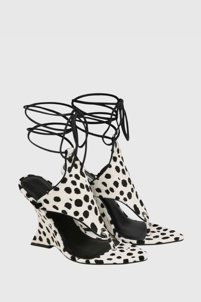 Nicoya Lace Up Wedge Sandals - White