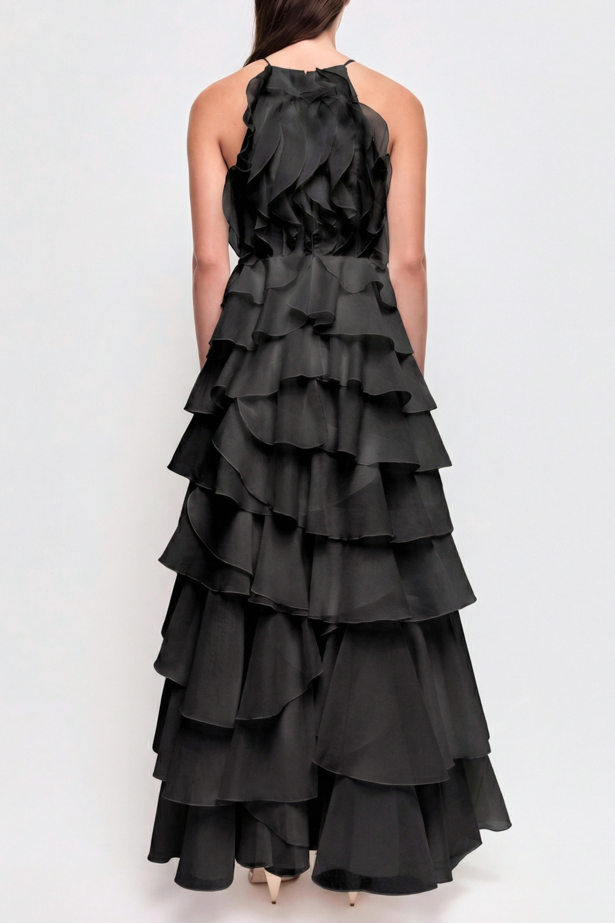 Nigella Halter Ruffle Maxi Dress - Black