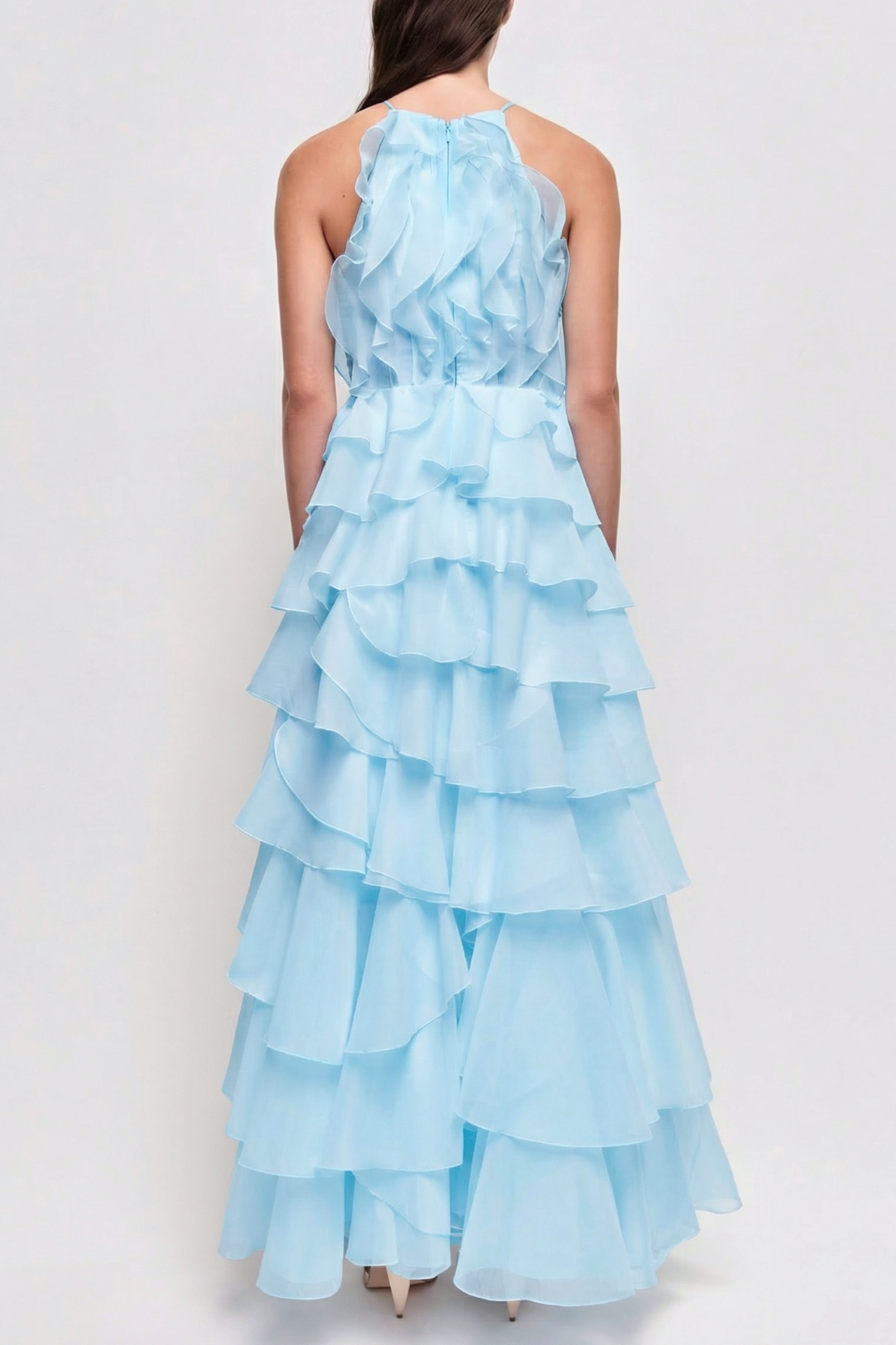 Nigella Halter Ruffle Maxi Dress - Blue