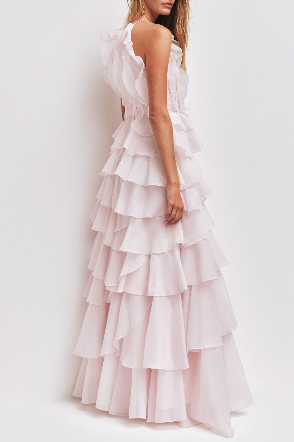 Nigella Halter Ruffle Maxi Dress - Pink