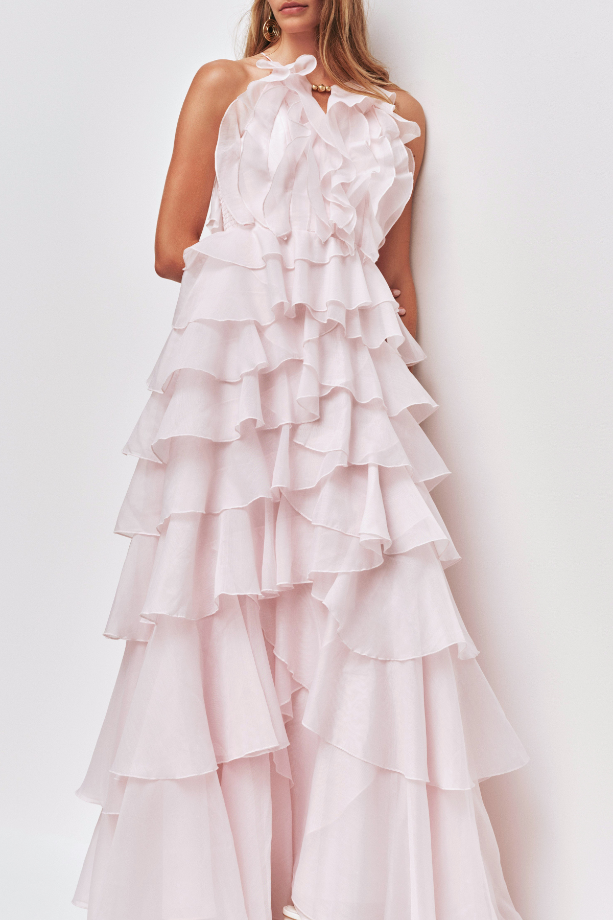 Nigella Halter Ruffle Maxi Dress - Pink