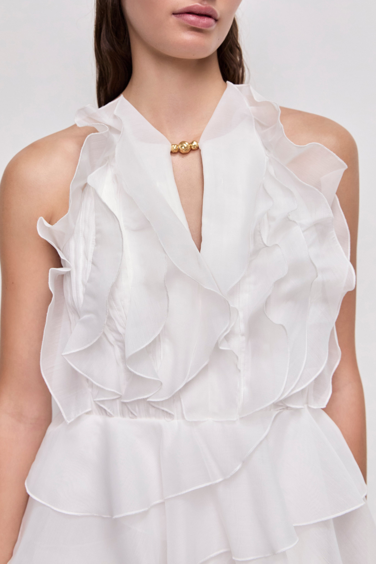 Nigella Halter Ruffle Maxi Dress - White