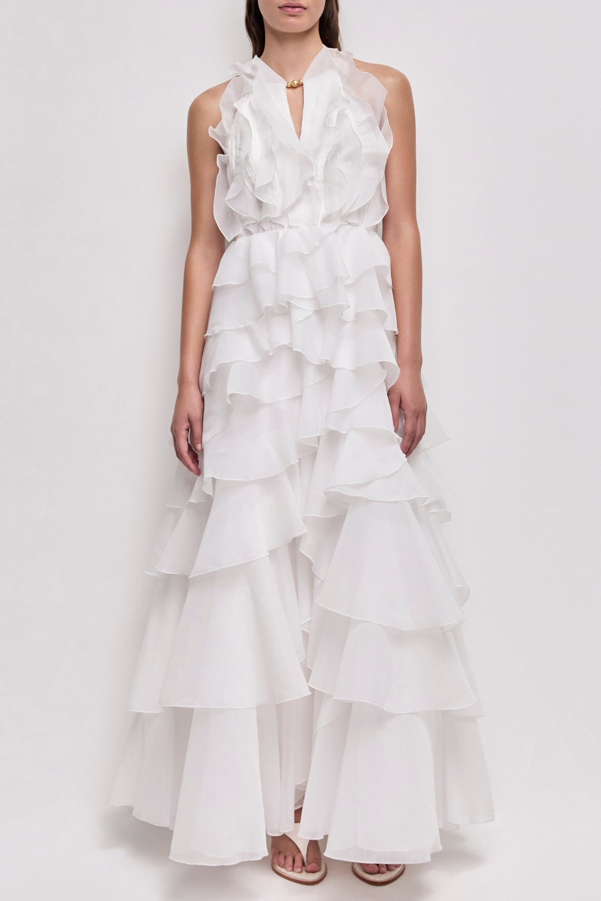 Nigella Halter Ruffle Maxi Dress - White