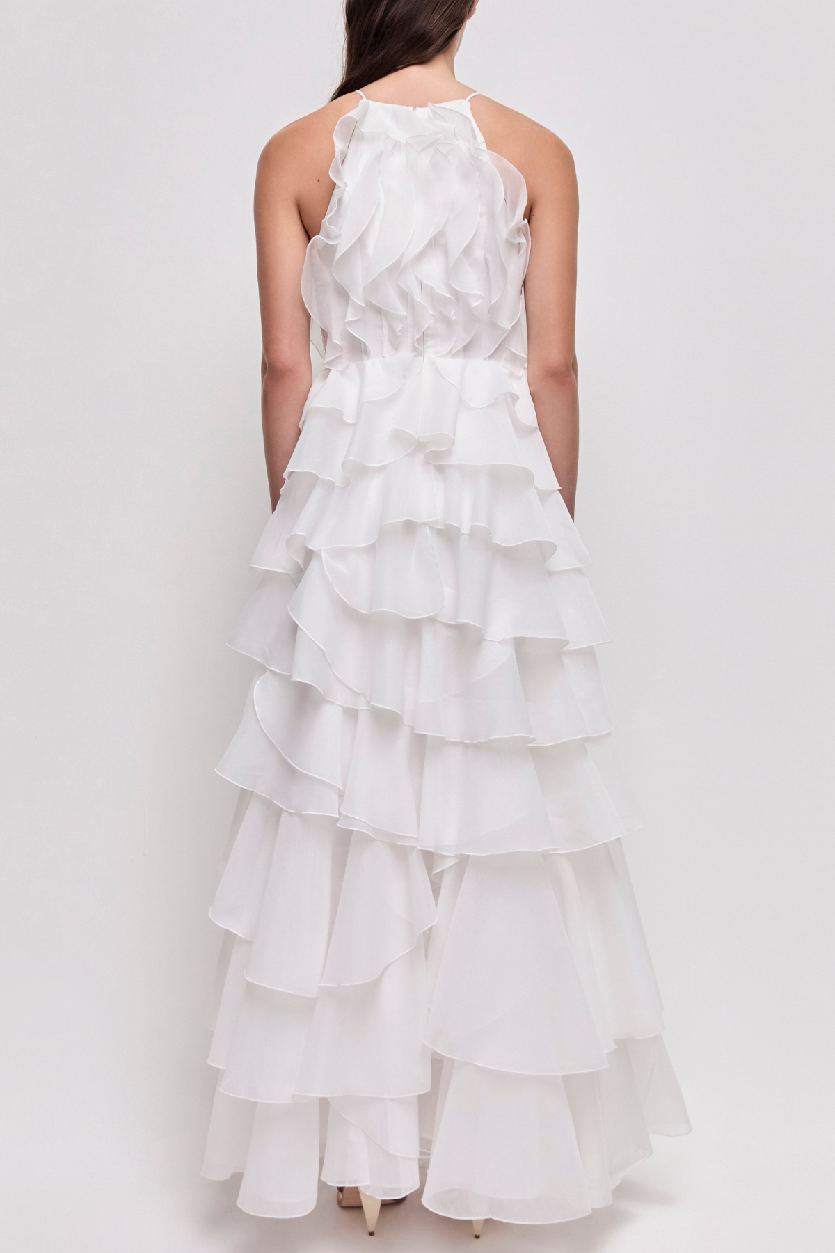 Nigella Halter Ruffle Maxi Dress - White