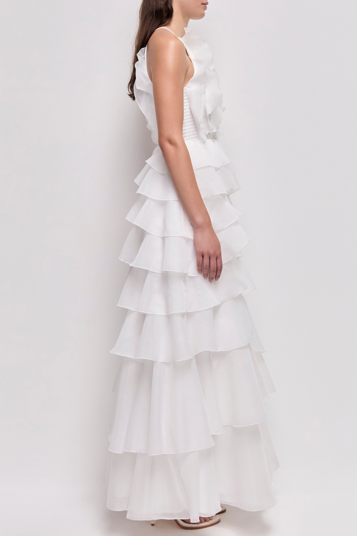 Nigella Halter Ruffle Maxi Dress - White