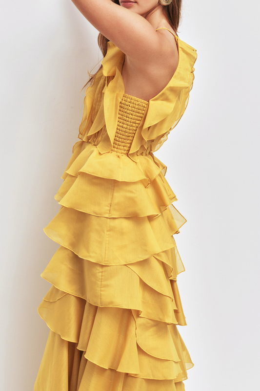Nigella Halter Ruffle Maxi Dress - Yellow