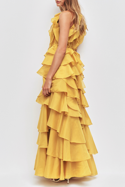Nigella Halter Ruffle Maxi Dress - Yellow