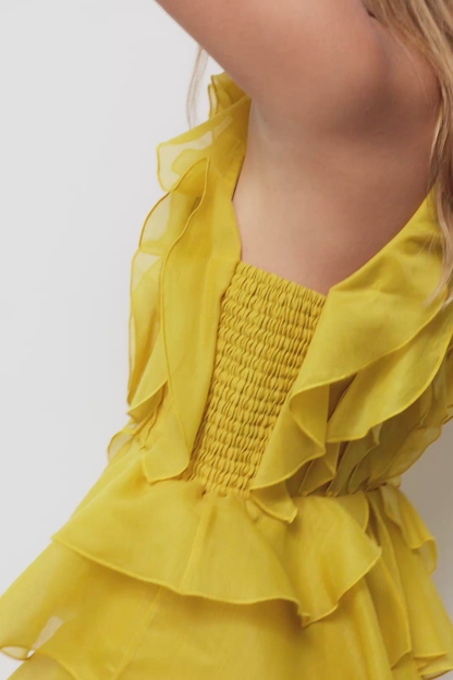 Nigella Halter Ruffle Maxi Dress - Yellow