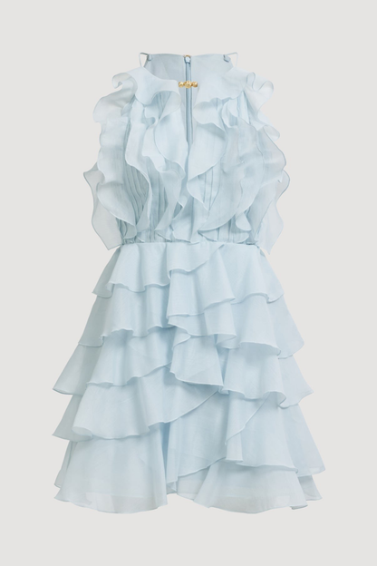 Nigella Halter Ruffle Mini Dress - Blue