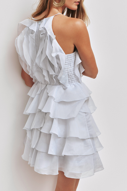 Nigella Halter Ruffle Mini Dress - Blue