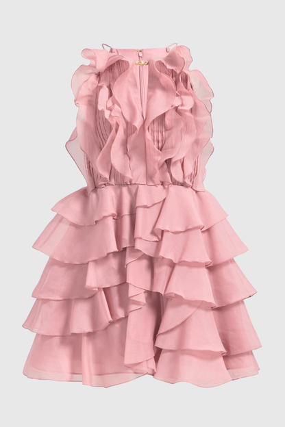 Nigella Halter Ruffle Mini Dress - Pink