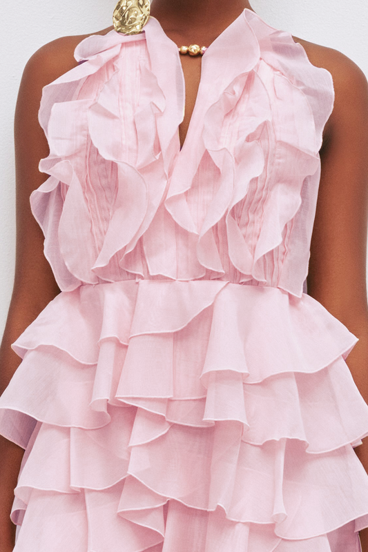 Nigella Halter Ruffle Mini Dress - Pink