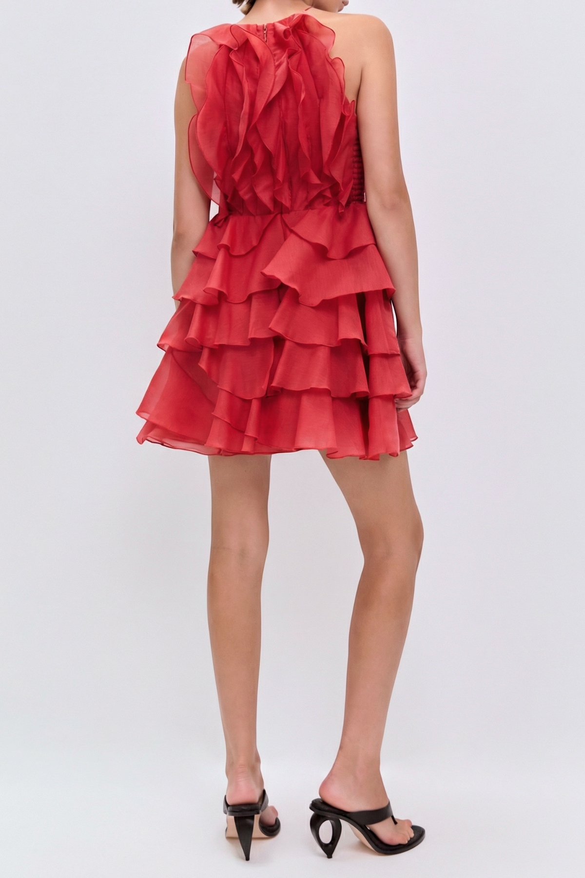 Nigella Halter Ruffle Mini Dress - Red