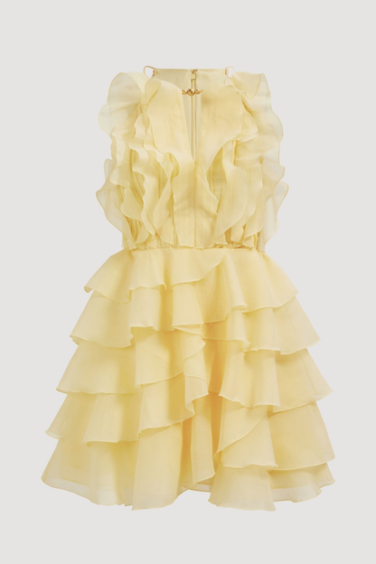Nigella Halter Ruffle Mini Dress - Yellow