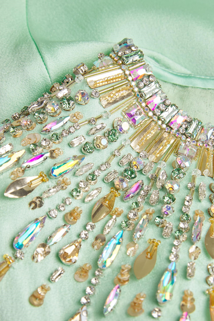 Nikola Sequin Embellished Satin Maxi Dress - Mint