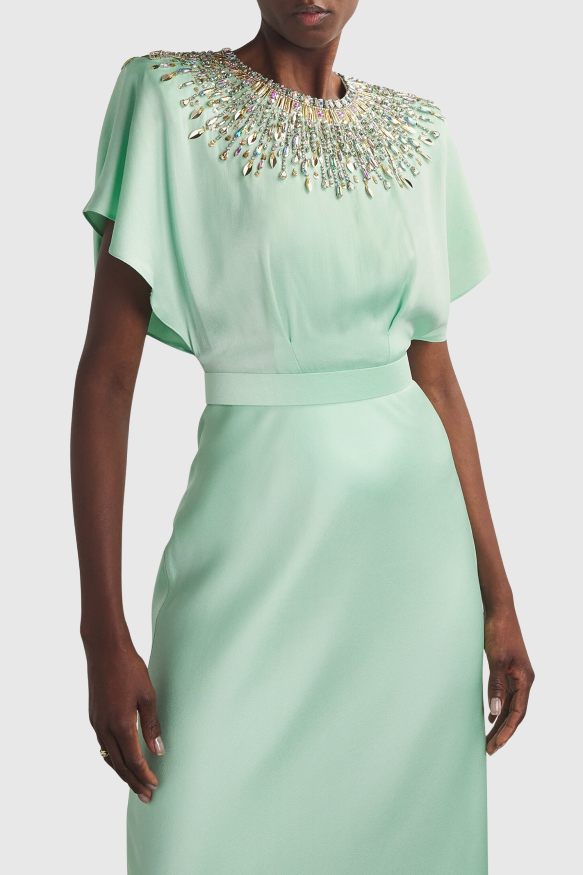 Nikola Sequin Embellished Satin Maxi Dress - Mint