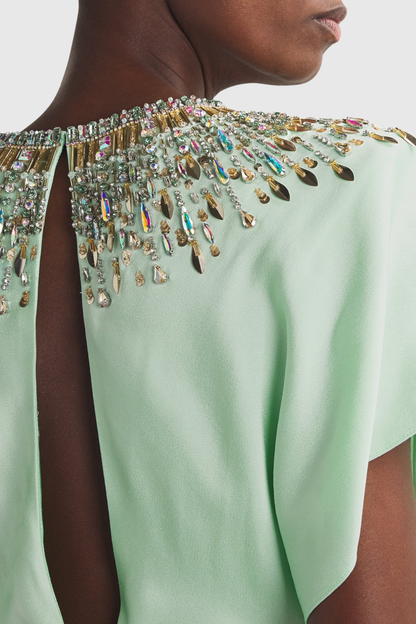 Nikola Sequin Embellished Satin Maxi Dress - Mint