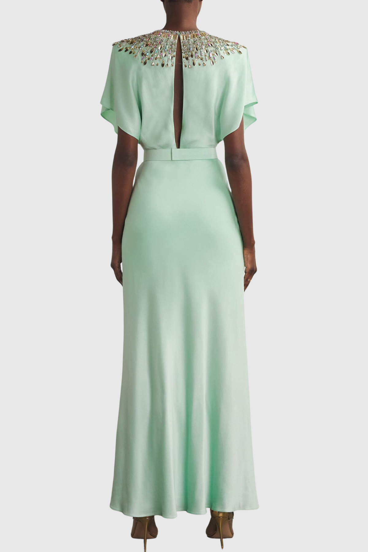 Nikola Sequin Embellished Satin Maxi Dress - Mint