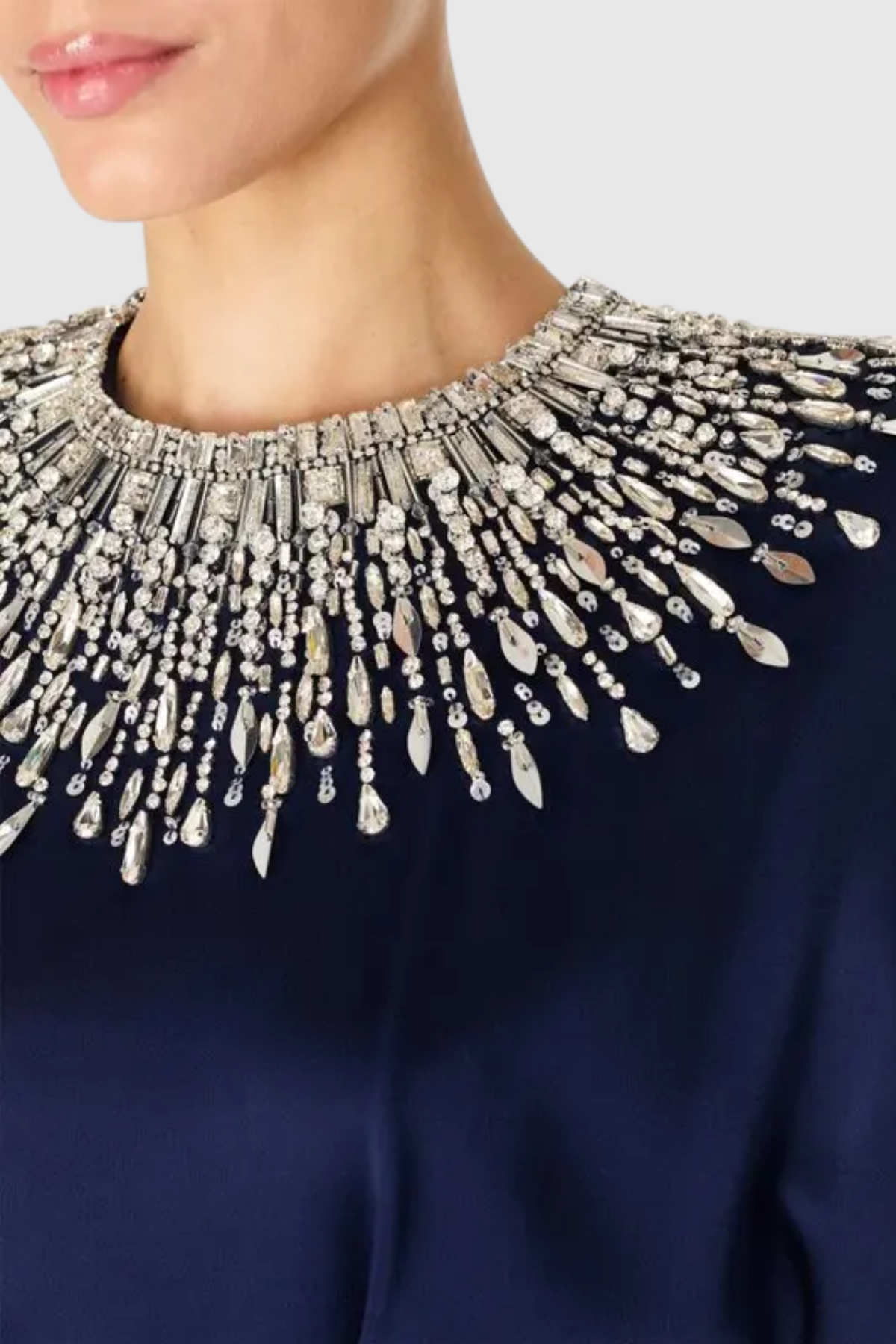 Nikola Sequin Embellished Satin Maxi Dress - Navy