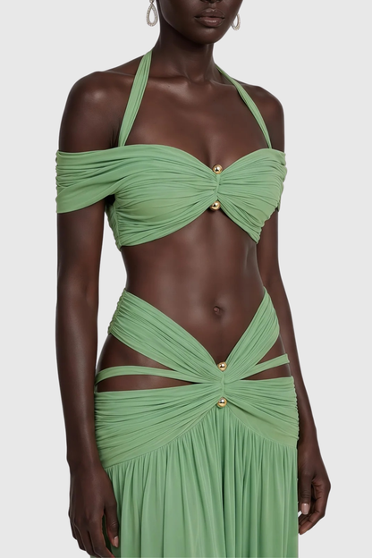 Nirvana  Halter Top & Maxi Skirt Set - Green