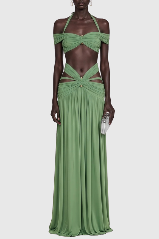 Nirvana  Halter Top & Maxi Skirt Set - Green