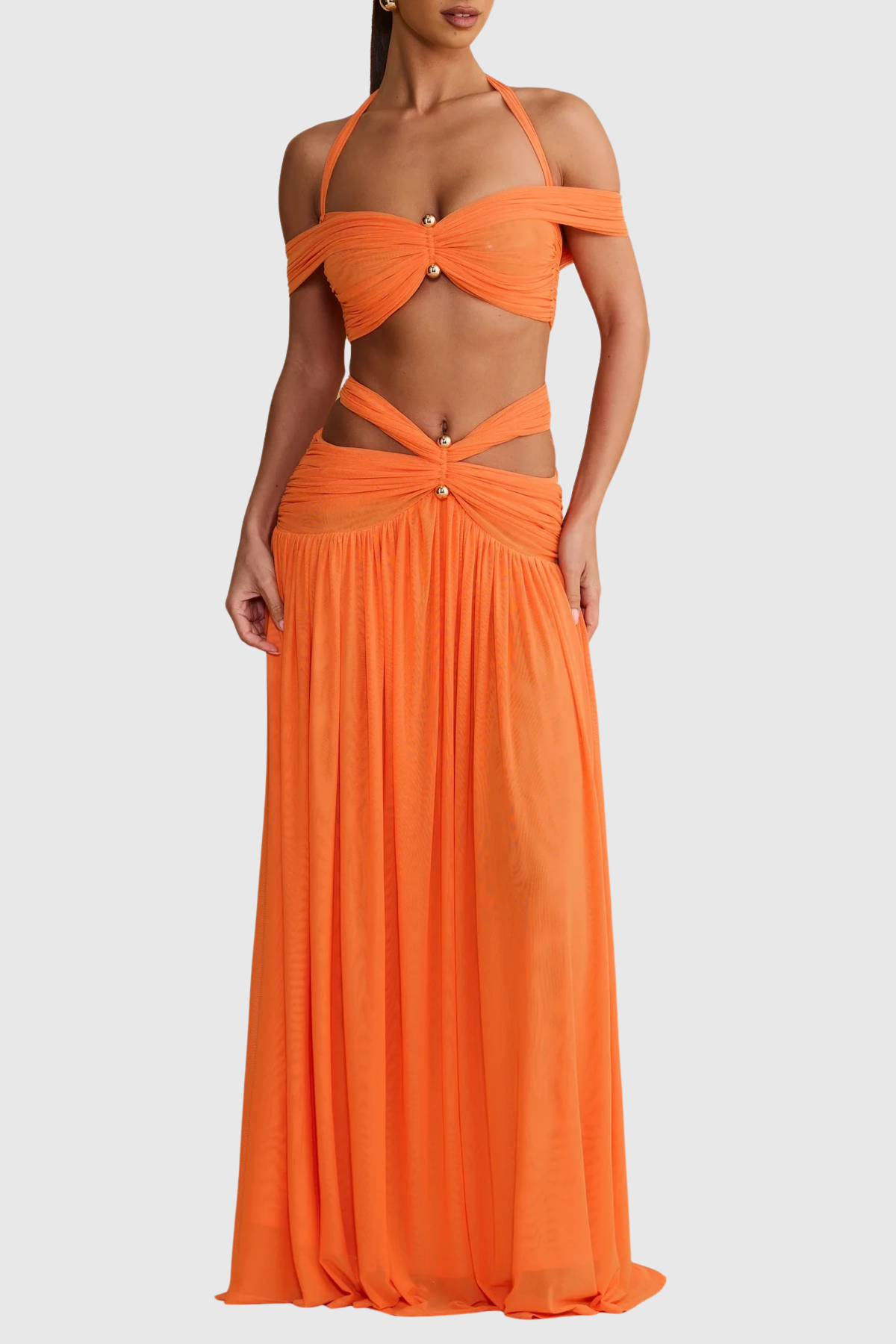 Nirvana  Halter Top & Maxi Skirt Set - Orange