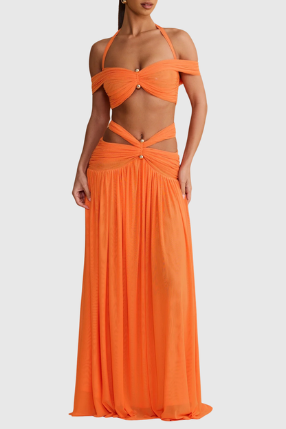 Nirvana  Halter Top & Maxi Skirt Set - Orange