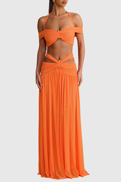 Nirvana  Halter Top & Maxi Skirt Set - Orange