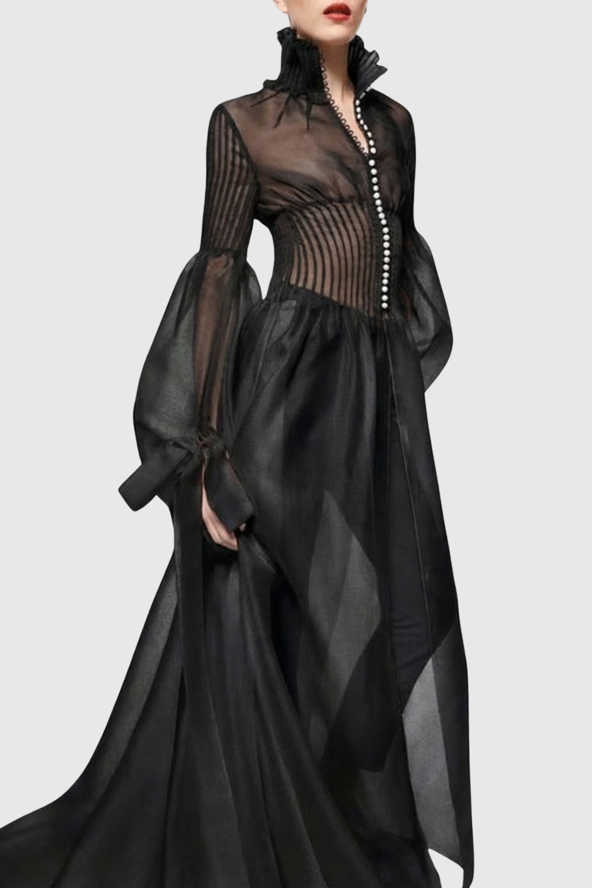 Nisha Buttoned Pleated Midi Shirt - Black