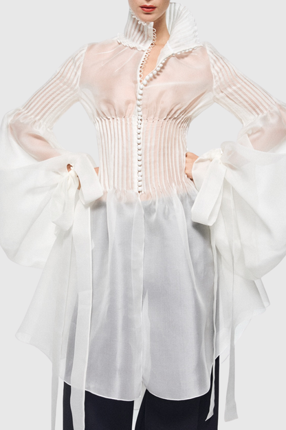 Nisha Buttoned Pleated Midi Shirt - White