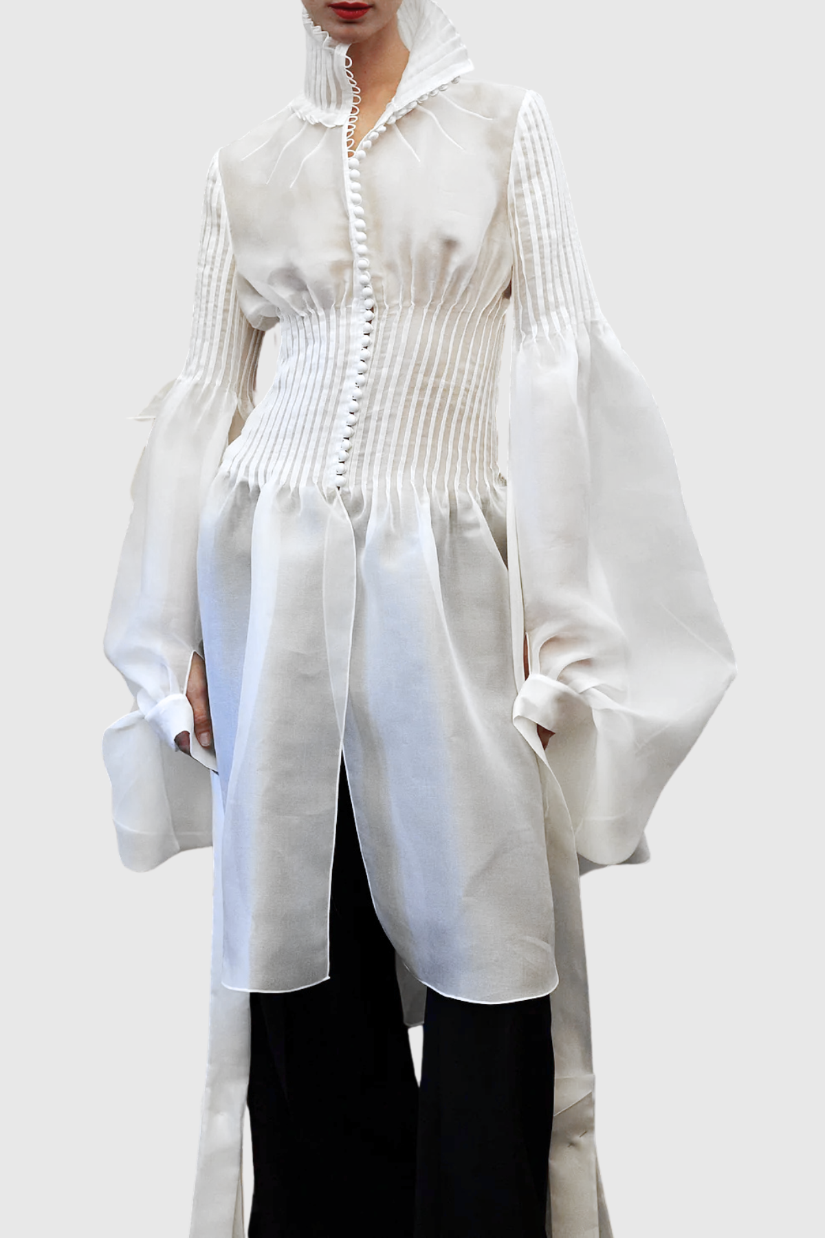 Nisha Buttoned Pleated Midi Shirt - White