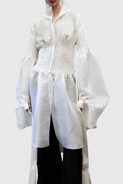 Nisha Buttoned Pleated Midi Shirt - White