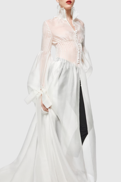Nisha Buttoned Pleated Midi Shirt - White