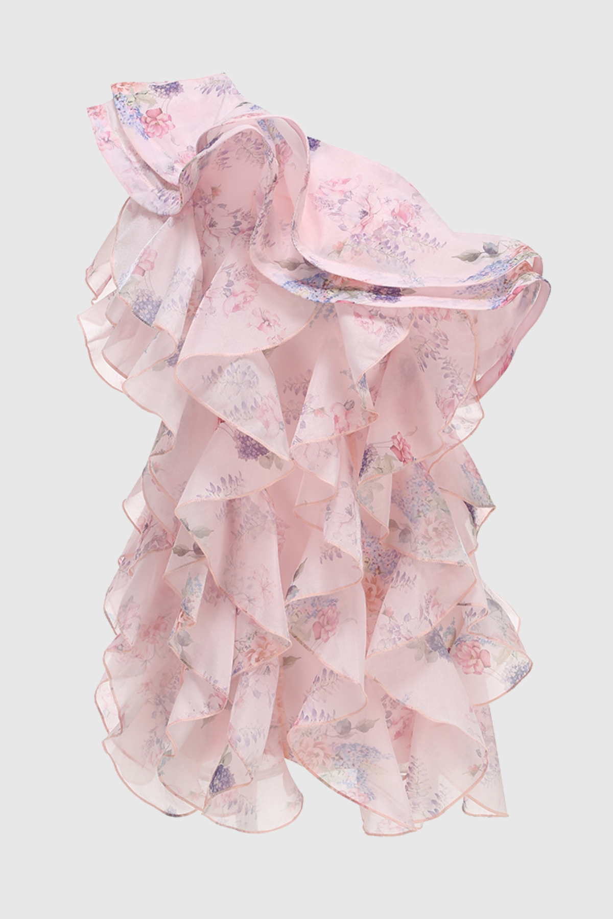 Nitazs One Shoulder Floral Ruffle Mini Dress